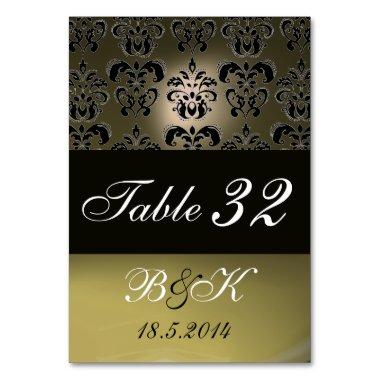 ELEGANT BLACK,WHITE GREY DAMASK MONOGRAM TABLE NUMBER