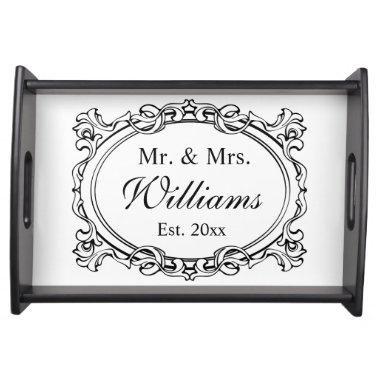 Elegant Black White Mr. & Mrs. Wedding Serving Tray