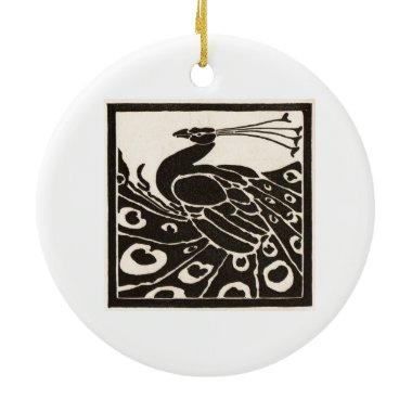 ELEGANT BLACK WHITE PEACOCK CERAMIC ORNAMENT