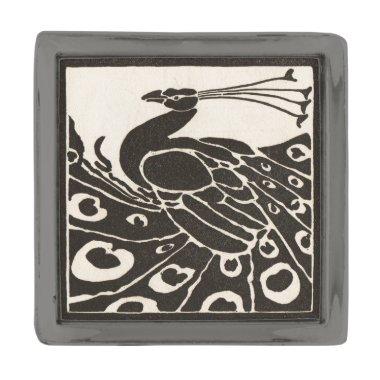 ELEGANT BLACK WHITE PEACOCK GUNMETAL FINISH LAPEL PIN