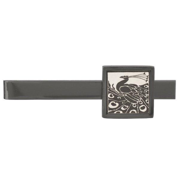 ELEGANT BLACK WHITE PEACOCK GUNMETAL FINISH TIE CLIP