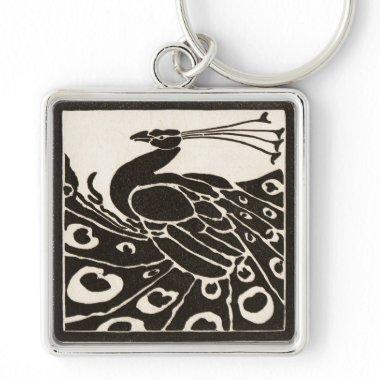 ELEGANT BLACK WHITE PEACOCK KEYCHAIN