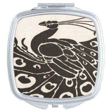 ELEGANT BLACK WHITE PEACOCK MAKEUP MIRROR