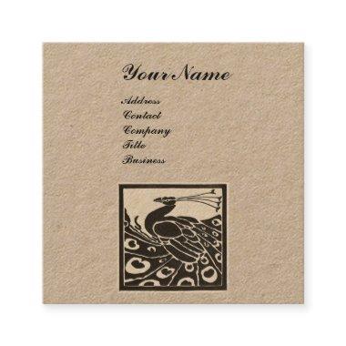 ELEGANT BLACK WHITE PEACOCK MONOGRAM Kraft Paper Square Business Invitations