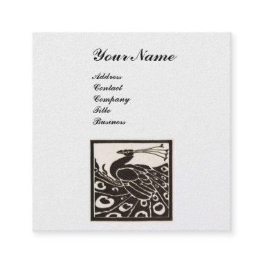 ELEGANT BLACK WHITE PEACOCK MONOGRAM Pearl Square Business Invitations