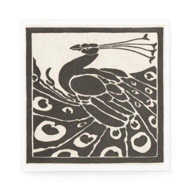 ELEGANT BLACK WHITE PEACOCK NAPKINS