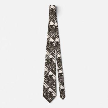 ELEGANT BLACK WHITE PEACOCK NECK TIE