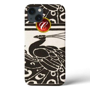 ELEGANT BLACK WHITE PEACOCK RED RUBY GEM MONOGRAM iPhone 13 CASE