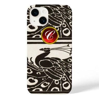 ELEGANT BLACK WHITE PEACOCK RED RUBY GEM MONOGRAM Case-Mate iPhone 14 CASE