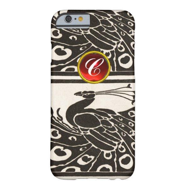 ELEGANT BLACK WHITE PEACOCK RED RUBY GEM MONOGRAM BARELY THERE iPhone 6 CASE