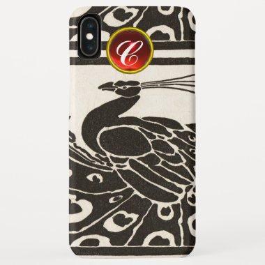 ELEGANT BLACK WHITE PEACOCK RED RUBY GEM MONOGRAM iPhone XS MAX CASE