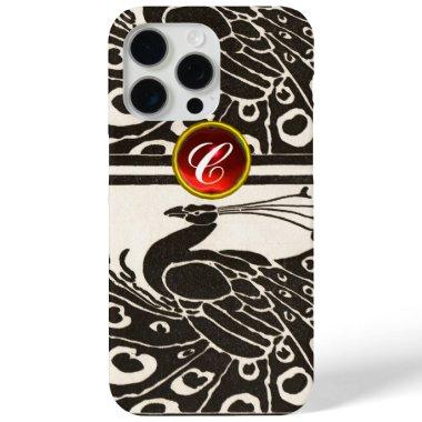 ELEGANT BLACK WHITE PEACOCK RED RUBY GEM MONOGRAM iPhone 15 PRO MAX CASE