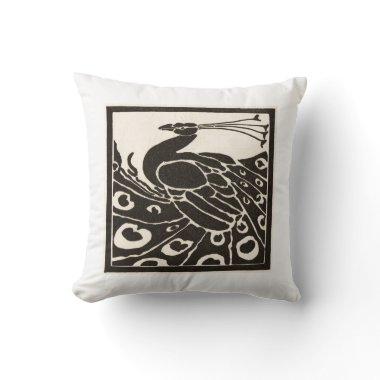 ELEGANT BLACK WHITE PEACOCK THROW PILLOW