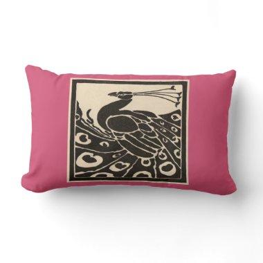 ELEGANT BLACK WHITE PINK PEACOCK LUMBAR PILLOW