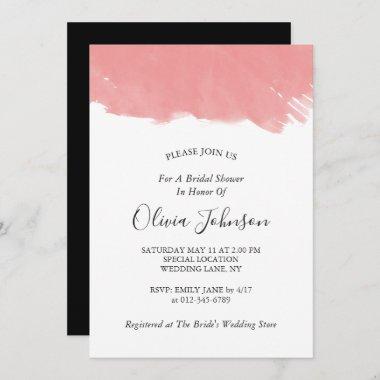Elegant Black White Pink Watercolor Bridal Shower Invitations