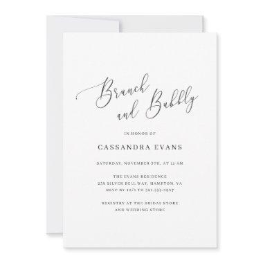 Elegant Black White Simple Brunch and Bubbly Invitations