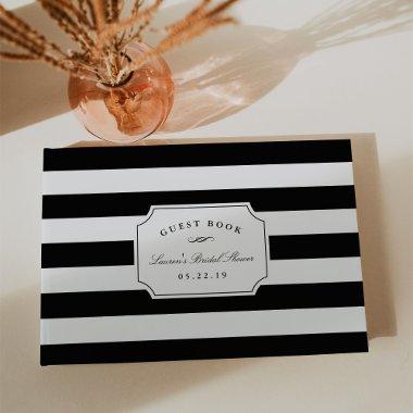 Elegant Black & White Stripe  Guest Book