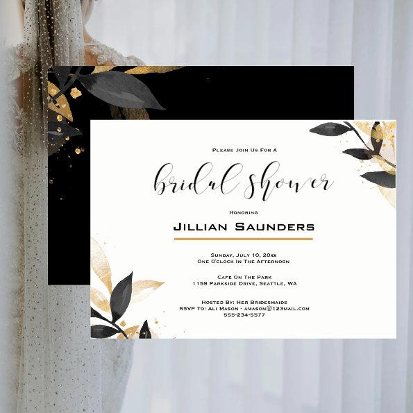 Elegant Black & White, With Gold Bridal Shower Invitations