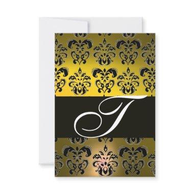 ELEGANT BLACK WHITE YELLOW DAMASK MONOGRAM RSVP