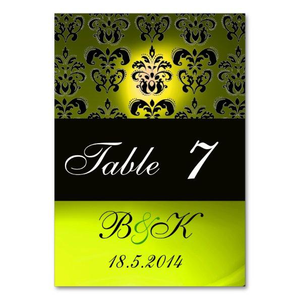 ELEGANT BLACK,WHITE YELLOW DAMASK MONOGRAM TABLE NUMBER