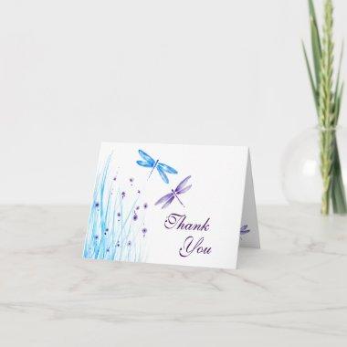 Elegant Blue and Purple Watercolor Dragonfly Thank You Invitations