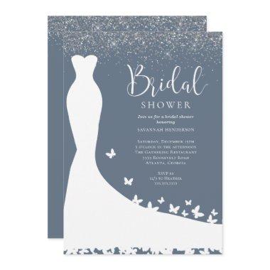 Elegant Blue and Silver Glitter  Invi