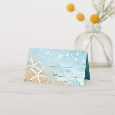 Elegant Blue and Teal Watercolor Beach Wedding Place