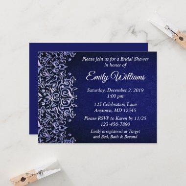 Elegant Blue and White Damask Winter Bridal Shower Invitations