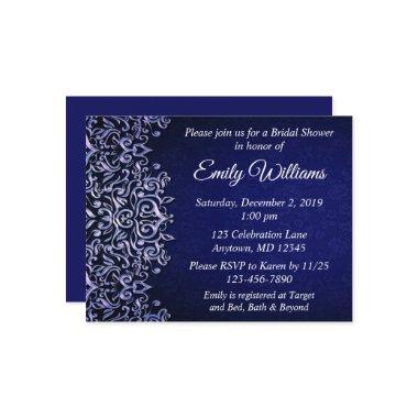 Elegant Blue and White Damask Winter Bridal Shower Invitations