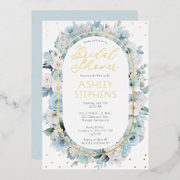 Elegant Blue and White Floral  Foil