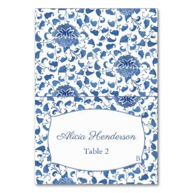 Elegant Blue And White Floral Wedding Place Invitations