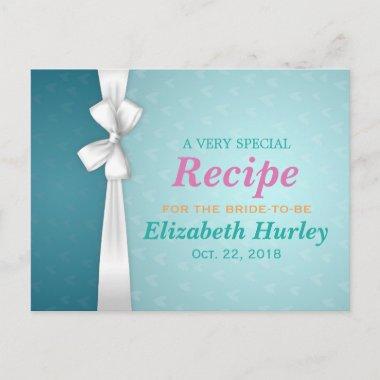 Elegant Blue and White Ribbon Bridal Shower Recipe Invitation PostInvitations
