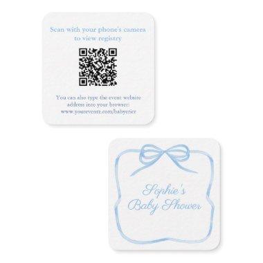 Elegant Blue Bow QR Code Shower Registry or RSVP Enclosure