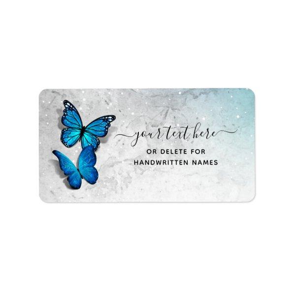 Elegant Blue Butterfly Guest Name Tag Stickers