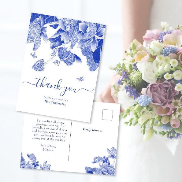 Elegant Blue Chinoiserie Bridal Shower Thank You PostInvitations