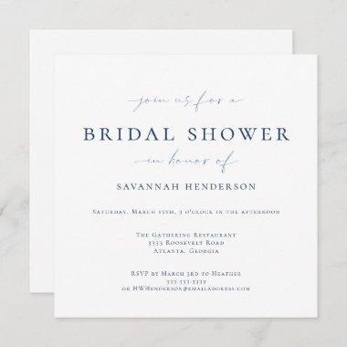 Elegant Blue Classic Bridal Shower Invitations