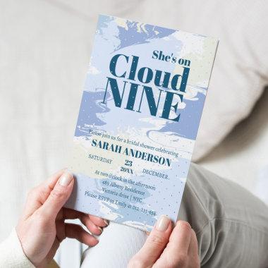 Elegant Blue Cloud Nine Bold Bridal Shower Silver Foil Invitations