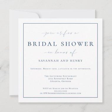 Elegant Blue Couples Bridal Shower Invitations