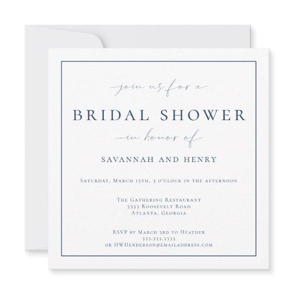 Elegant Blue Couples Bridal Shower Invitations