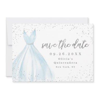 Elegant blue dress save the date quinceanera