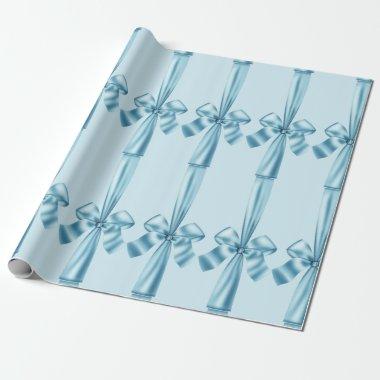 Elegant Blue Faux Satin Ribbon Bow Wrapping Paper