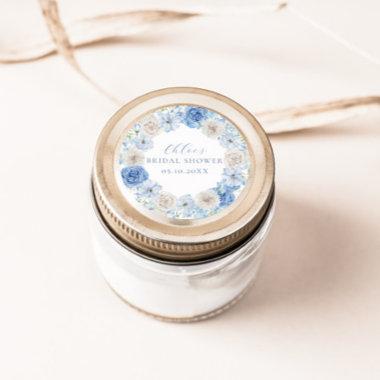 Elegant Blue Floral Bridal Shower Classic Round Sticker