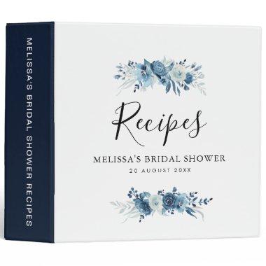elegant blue floral bridal shower recipe book 3 ring binder