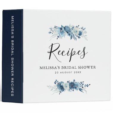 elegant blue floral  recipe book 3 ring binder