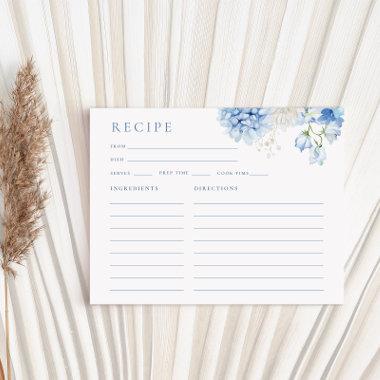 Elegant Blue Floral Bridal Shower Recipe Invitations