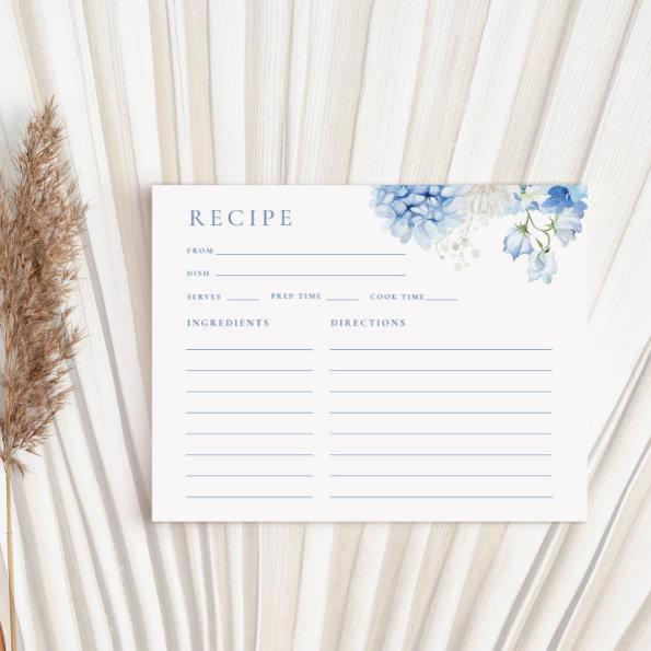 Elegant Blue Floral Bridal Shower Recipe Invitations