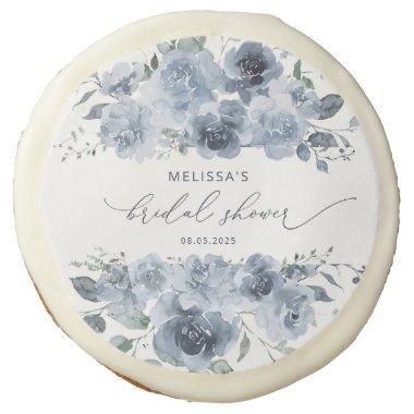 Elegant Blue Floral Bridal Shower Sugar Cookie