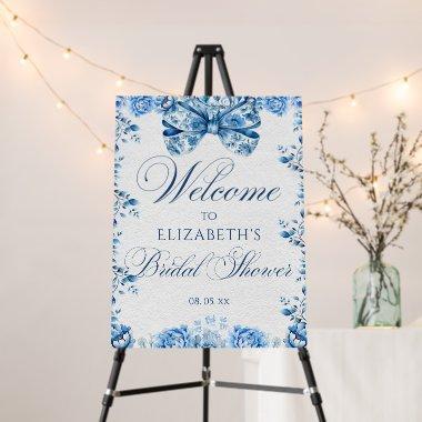 Elegant Blue Floral Chinoiserie Toile Bow Welcome Foam Board
