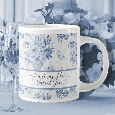 Elegant Blue Floral Classic Bridesmaid Proposal Giant Coffee Mug