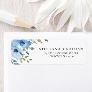 Elegant Blue Floral Greenery Return Address Label